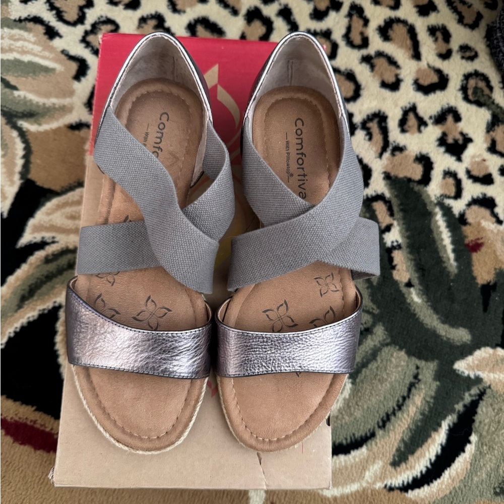 Comfortiva Metallic Sandals Espadrille 6.5W new anthracite